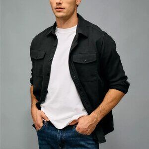 American Eagle Mens Gray Flannel Shirt Large 100% Cotton Button Front